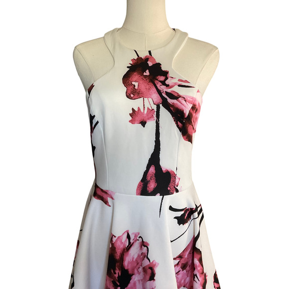 B. Darlin Womens Small White Pink Dress Floral Print Fit and Flare Halter Spring - Picture 8 of 10